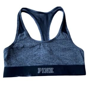 Victoria’s Secret PINK Sports Bra Sz M Ultimate Unlined Gray Black Athletic Yoga